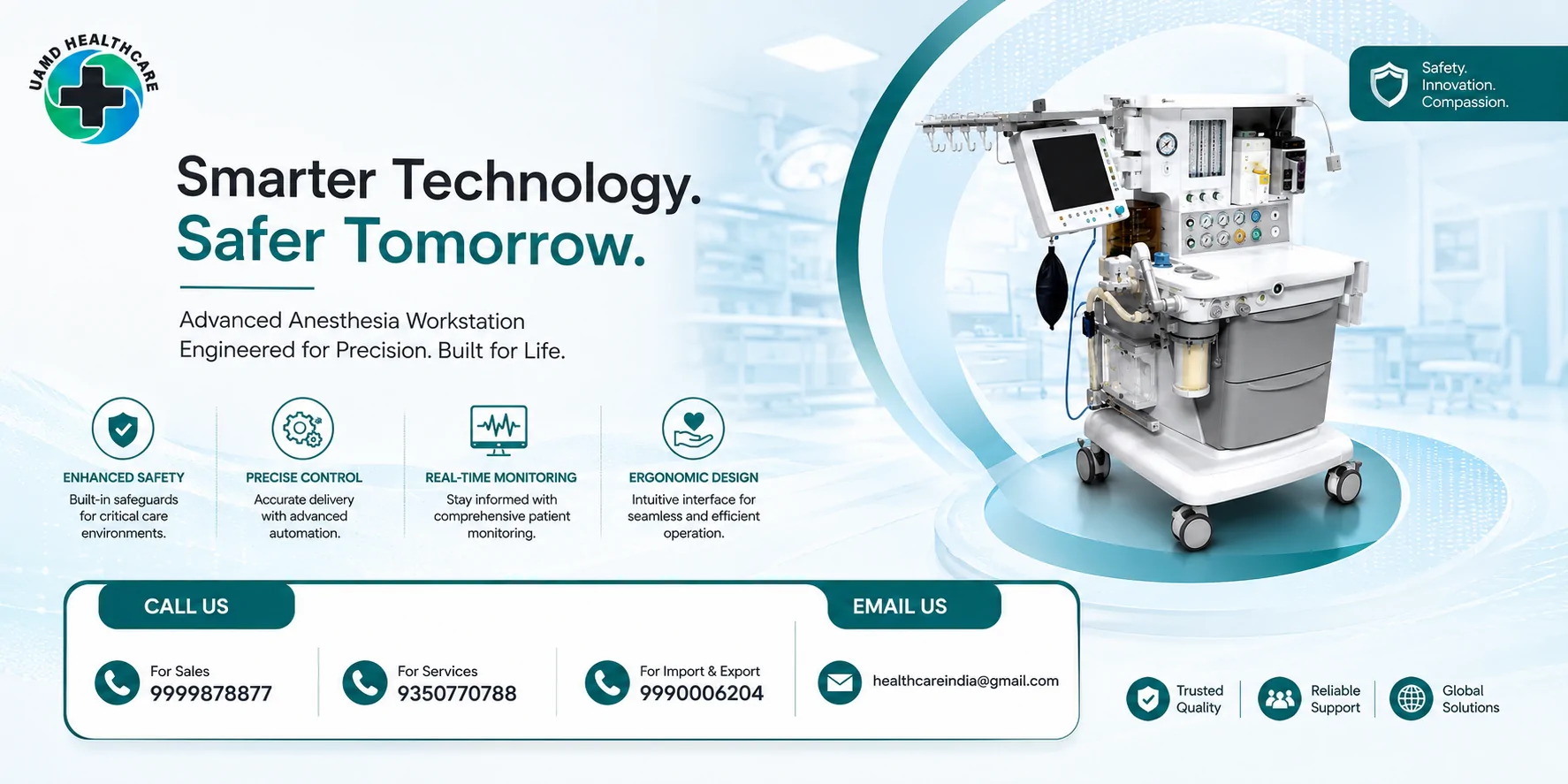 Conclusion The Datex Ohmeda Aespire anesthesia machine remains an industry benchmark for quality, safety, and operational efficiency. With state-of-the-art ventilation and an intuitive design, clinical teams can fully concentrate on patient outcomes. “Investing in this reliable platform will enhance any hospital’s infrastructure, with dependable performance for years to come. Partner with trusted global partners like UM Healthcare for facility equipping to ensure smooth procurement, regulatory compliance and access to best medical technology. Contact us today to learn how custom export solutions can help maximize surgical capabilities at your institution
